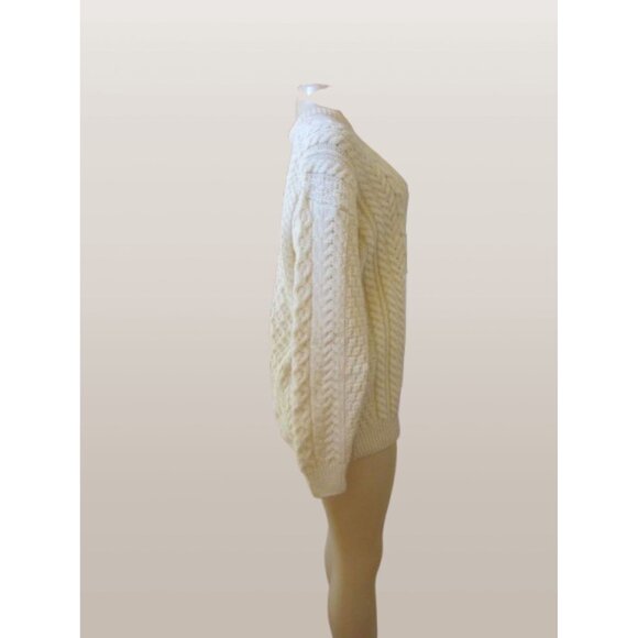 Rue Saint Patrick Cream Irish Cable Knit Sweater L Wool Crew Neck New W/ Tags - Picture 3 of 6